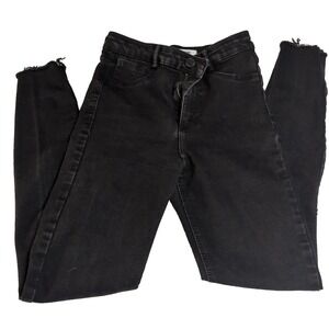 Zara Trafaluc Skinny Jeans Womens 4 Black Good Distressed Raw Hem High Rise